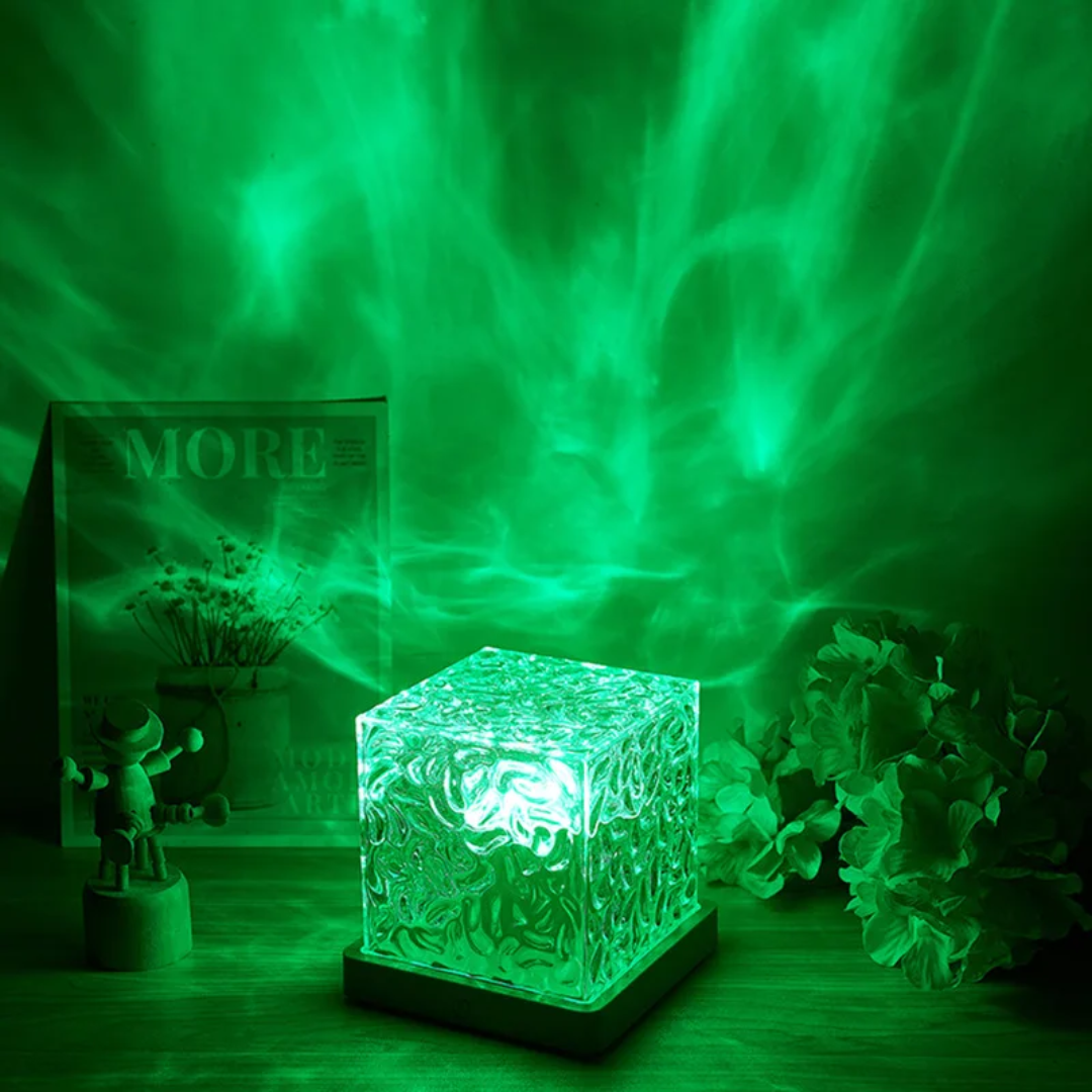 Lampe Cristal Cube Effet Flamme